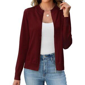 Women's Lightweight Casual Red Long Sleeve Zipper Knitted Sweatshirts Jacket